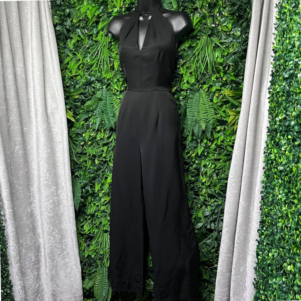 Reiss Size 4 Pants Jumpsuit Black Halter Neck Wide Leg Keyhole Backless 4096